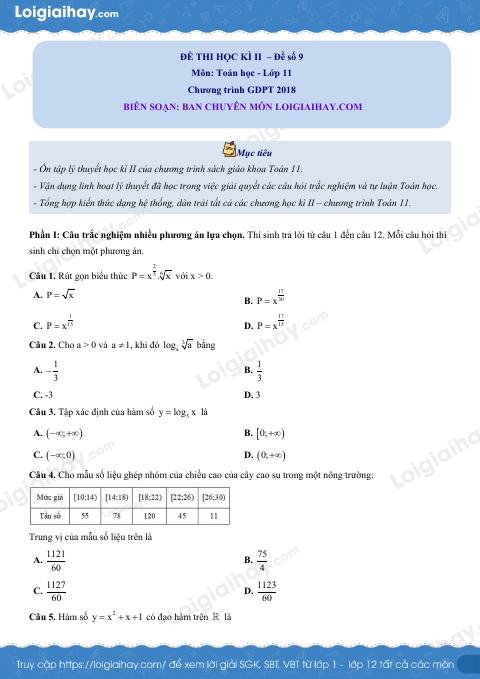 Đề thi học kì 2 Toán 11 Cánh diều - Đề số 9
